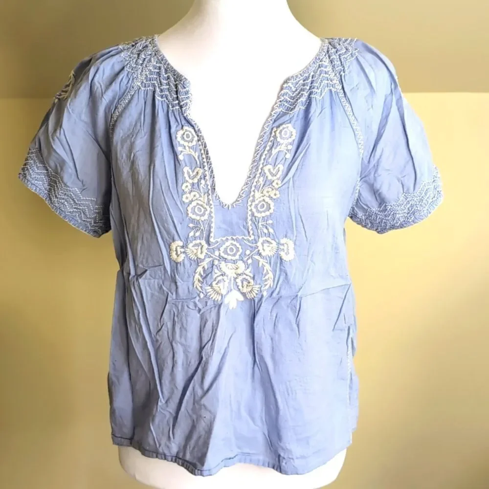 J.Crew Factory Small Blue Embroidered Blouse - Picture 1 of 8